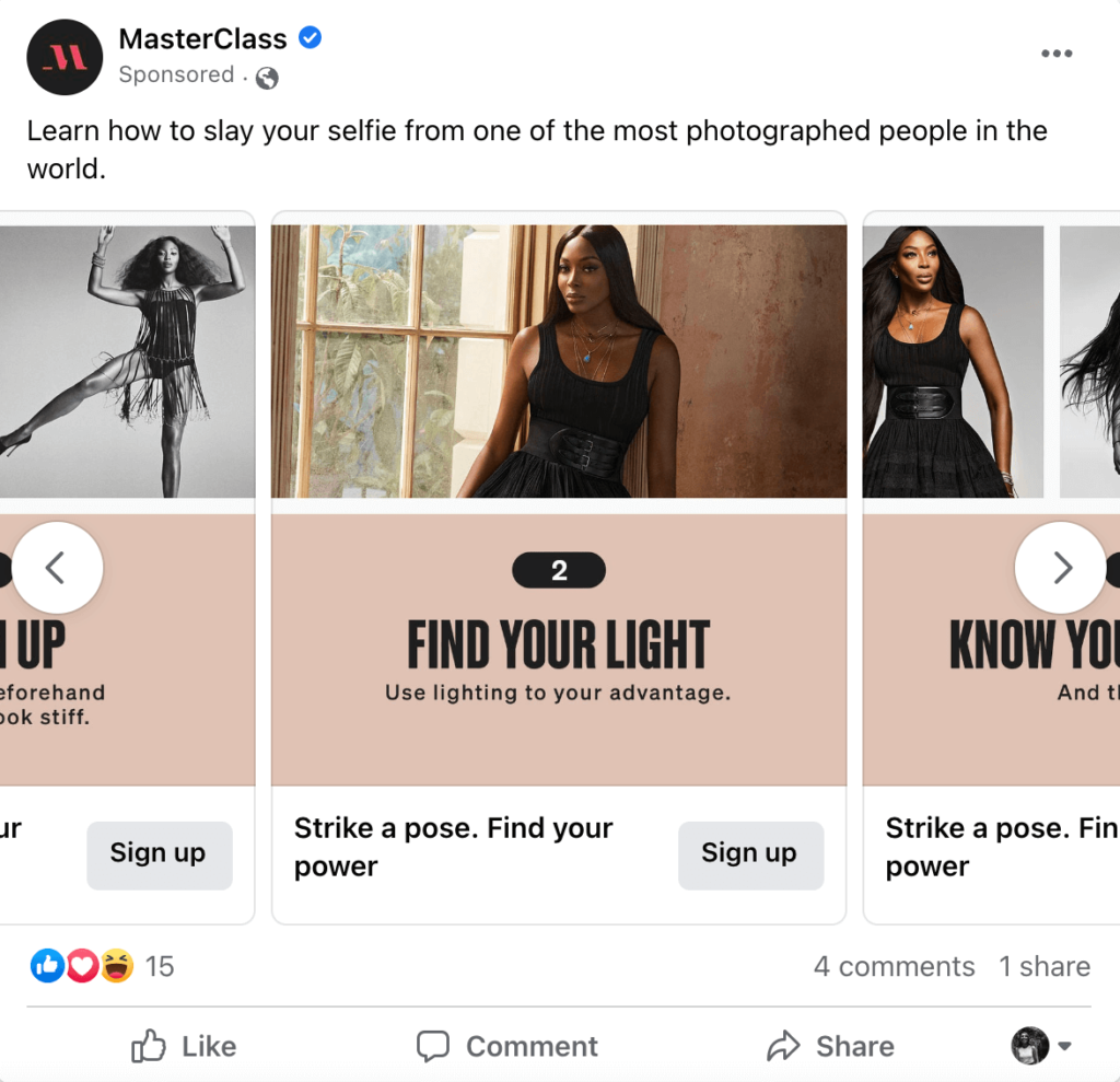 facebook carousel ad example