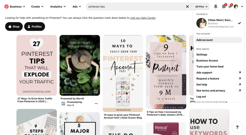 pinterest business account